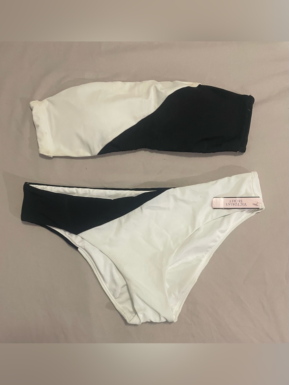 Victoria's Secret Black and White Two-Tone Bandeau Bikini Set